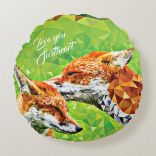 Polygon Fox Parent et enfant Coussin arrondi