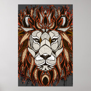 Polygon Lion   Colorful Drawing   Lion Poster
