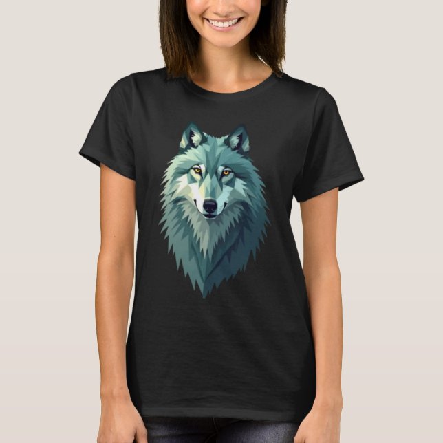 Polygonal Wolf Design T-Shirt - Modern Geometric  (Devant)
