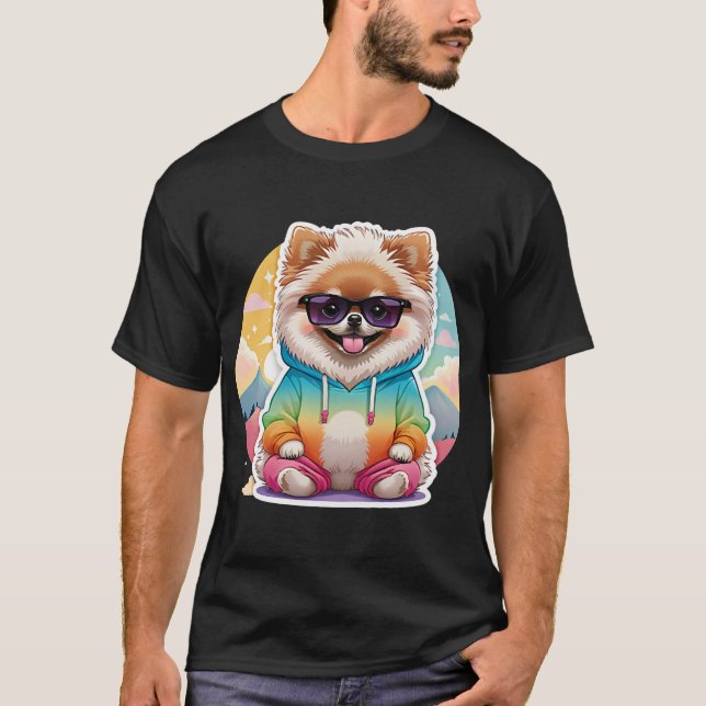 Pomeranian cool en sweat à capuche arc-en-ciel (Devant)