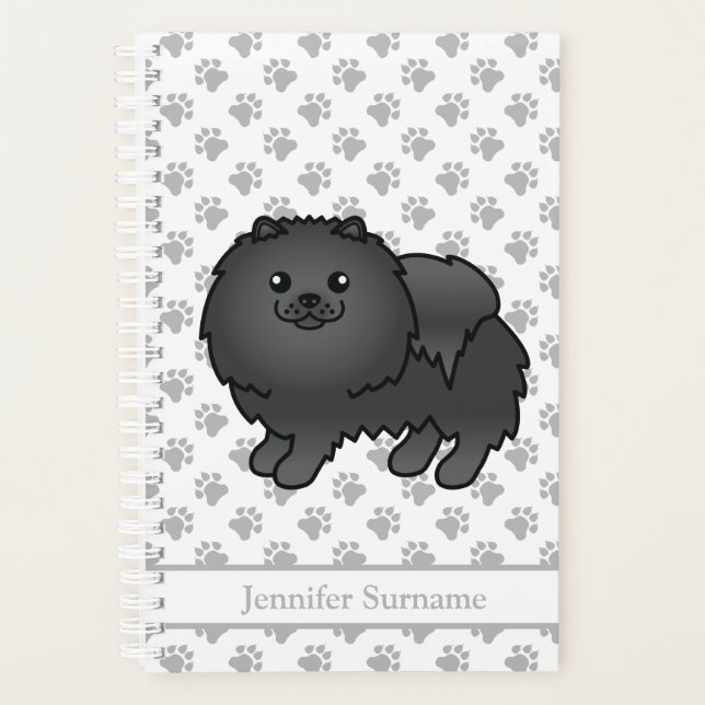 Pomeranian noir mignon chien de dessin animé & Tex (Devant)