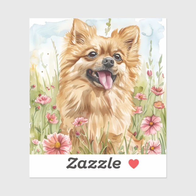 Pomeranian Sticker – Watercolor Design (Feuille)