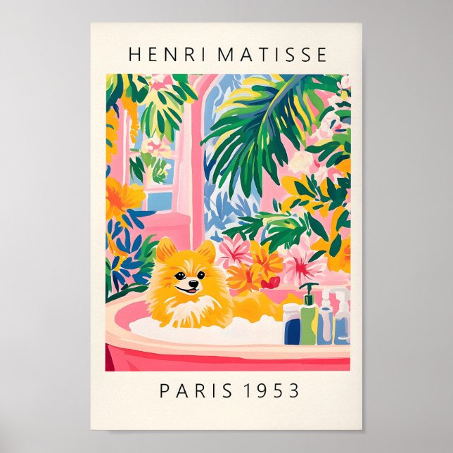 Poméranien Dans La Baignoire, Impression D'Art Chi (Devant)