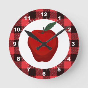 Pomme Buffalo Plaid Cuisine Horloge ronde