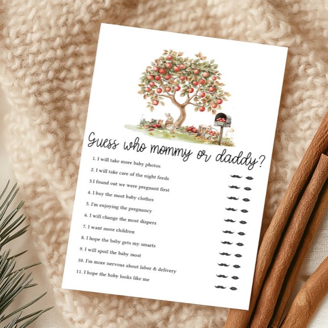 Pomme d'automne de nos yeux Devinez Maman ou Papa (Fall Apple Tree Baby Shower Guess Who Mommy or Daddy Game)