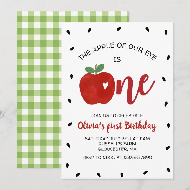 Pomme de nos yeux Invitation pour premier annivers (Devant / Derrière)