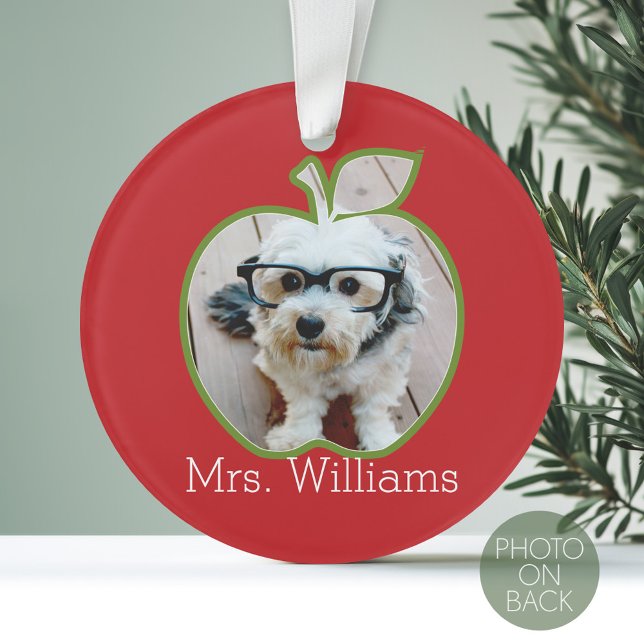 Pomme d'enseignant personnalisé avec photo vertica (Personalized Wedding Anniversary Photo Ornament)
