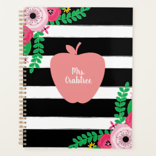 Pomme florale rose Noir + Blancs Enseignant