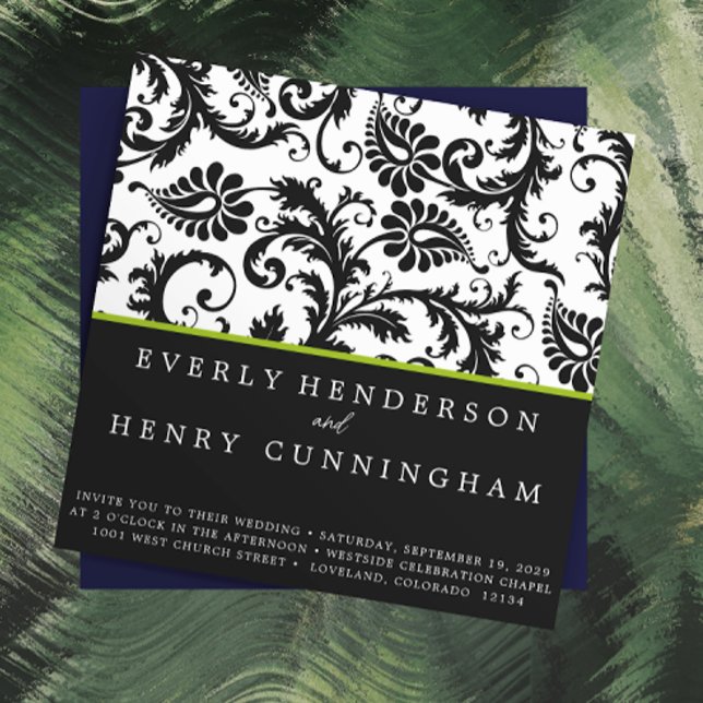 Pomme vert Damas Faire-part de mariage Monogramme (Créateur téléchargé)