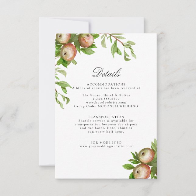 pommes dans watercolo mariage détails carte de boî (Devant)