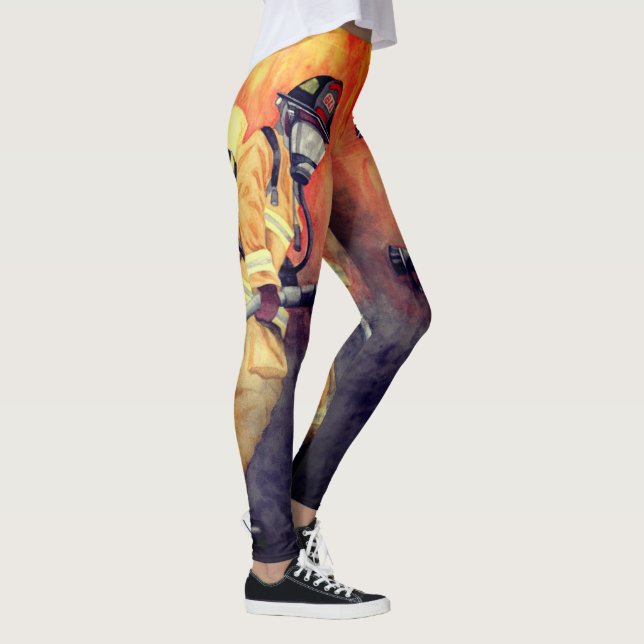 Pompier Aquarelle Peinture Leggings Fireman (Droite)