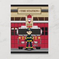 Pompier avec carte postale Moteur de feu