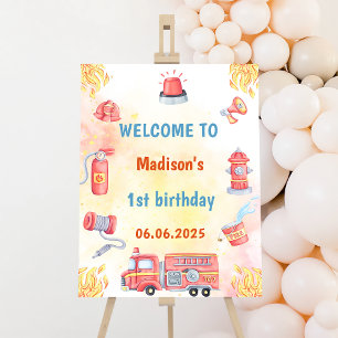 Pompier Camion 1er Affiche de bienvenue d'annivers