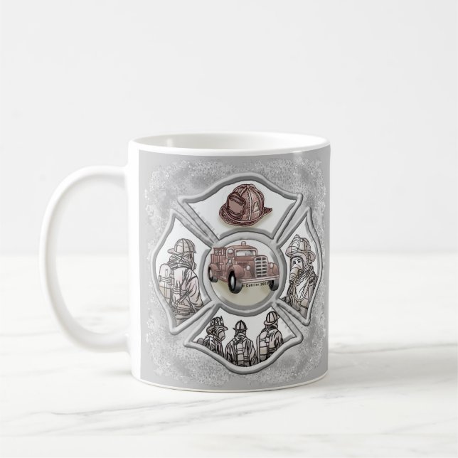 Pompier de croix maltaise tasse personnalisée (Gauche)