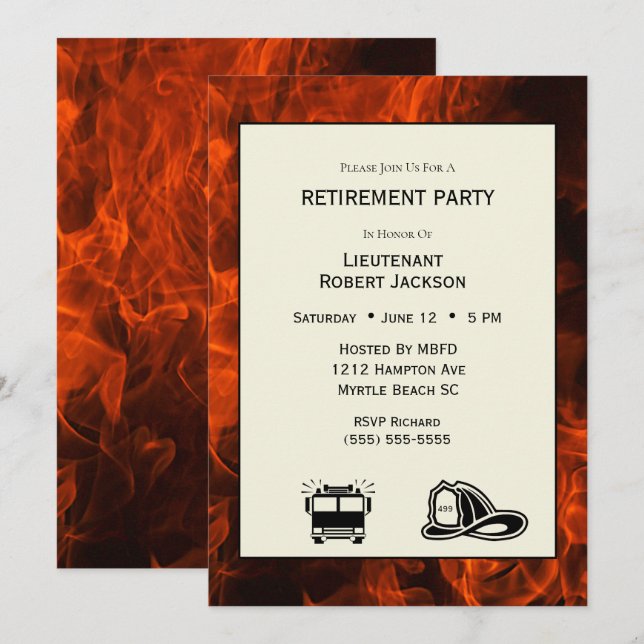 Pompier Flames Retraite Party Invitation (Devant / Derrière)