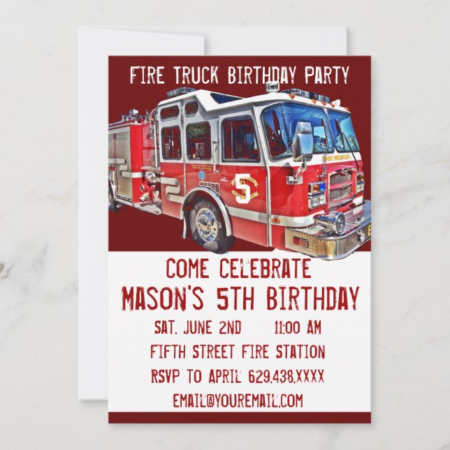 Pompier Moteur de Camion Invitations d'anniversair (Devant)
