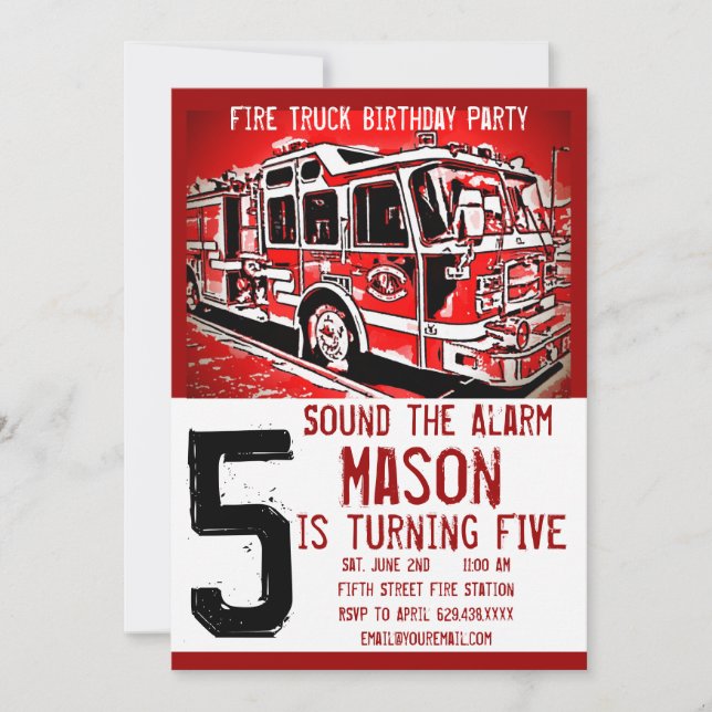 Pompier Moteur de Camion Invitations d'anniversair (Devant)