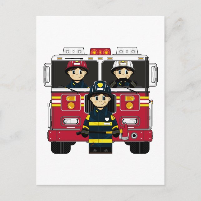 Pompiers avec carte postale Moteur de feu (Devant)