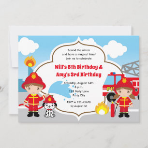Pompiers Invitations d'anniversaire - Twins Joint