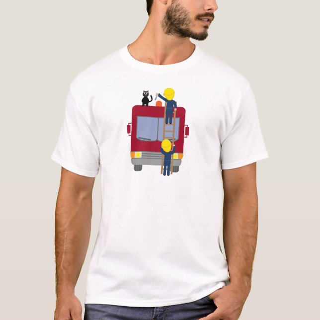 Pompiers secourant le T-shirt de chat (Devant)