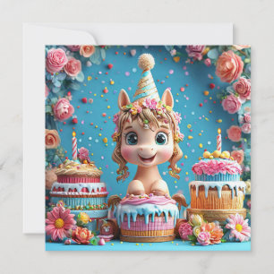 Poney de dessin animé adorable célébrant un annive