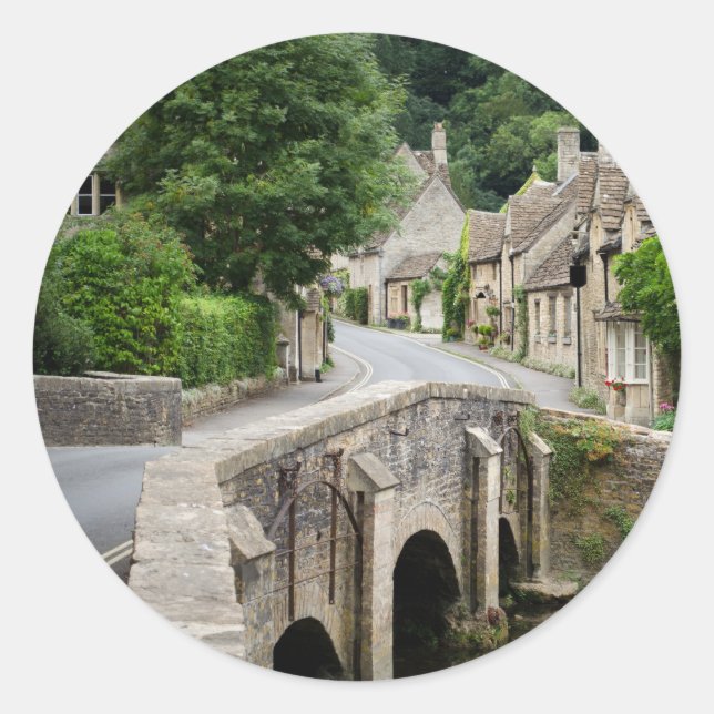 Pont à Castle Combe, UK autocollant rond (Devant)