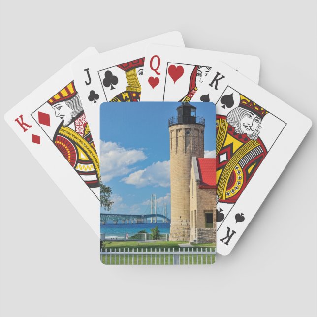 Pont de Mackinac de cartes de jeu et phare (dos)