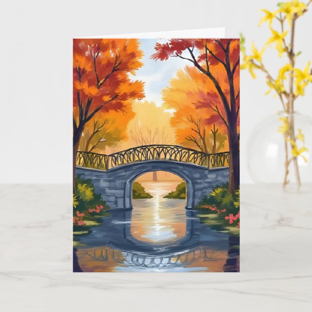Pont du parc d'automne | Carte aquarelle de feuill (Fleur jaune)