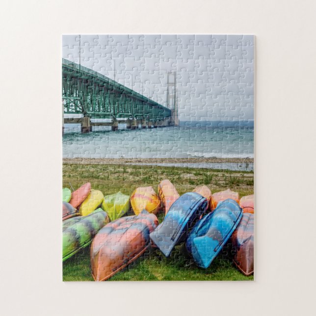Pont Mackinac Et Canoës Jigsaw Puzzle (Vertical)
