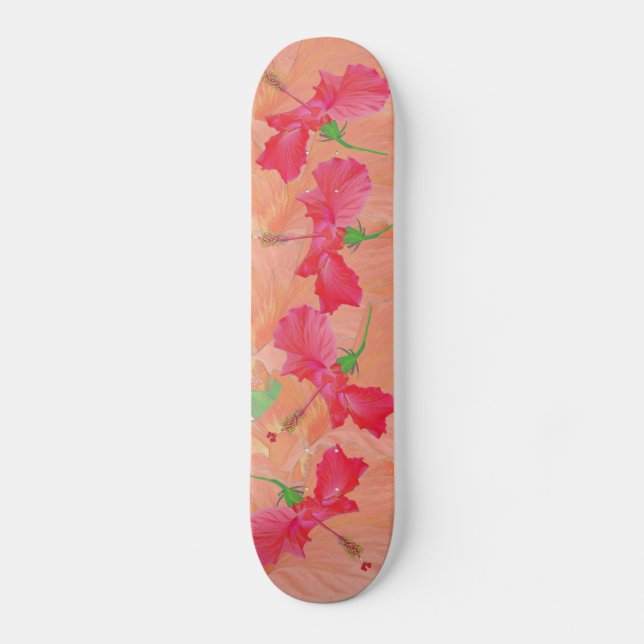PONT SKATEBOARD rouge et orange "hibiscus tumbling (Recto)