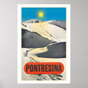 Pontresina Suisse Affiche de Ski Vintage