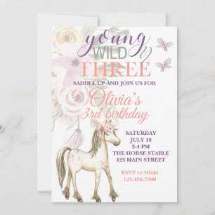 Pony anniversaire invitation jeune sauvage et troi