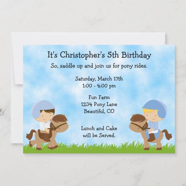 Pony Party Anniversaire Invitations pour garçons (Devant)