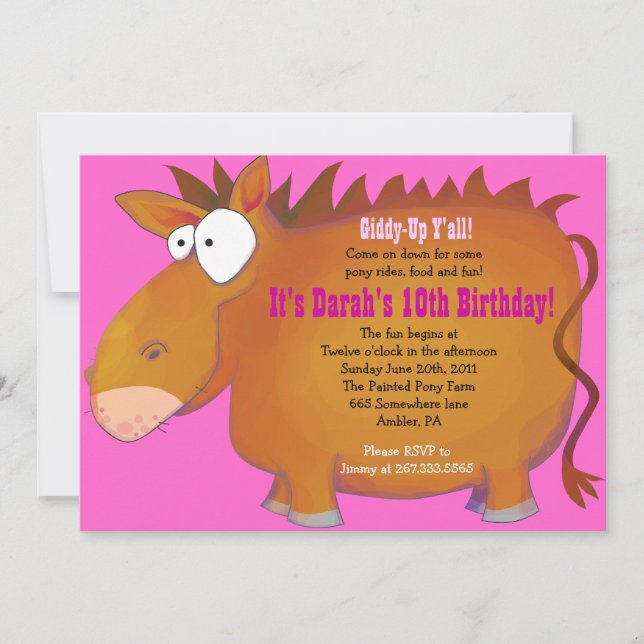 PONY PONY Horseback Anniversaire Fête Invitation (Devant)