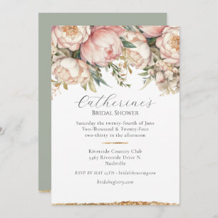 Pony rose Floral Green Bridal Douche Invitation