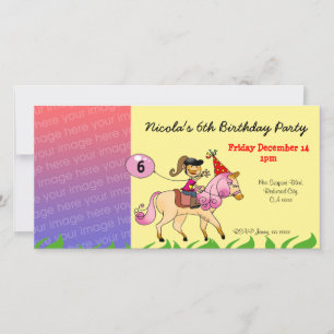 Pony rose Invitation photo d'anniversaire - Fille 