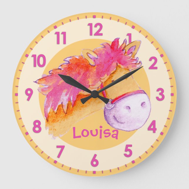 Pony rose orange fille chambre nommé mur horloge (Recto)
