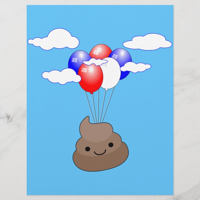 Poo Emoji Voler Avec Des Ballons Dans Le Ciel Bleu (Devant)