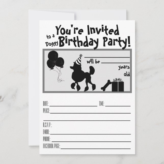 Poodle Anniversaire Invitation (Devant)
