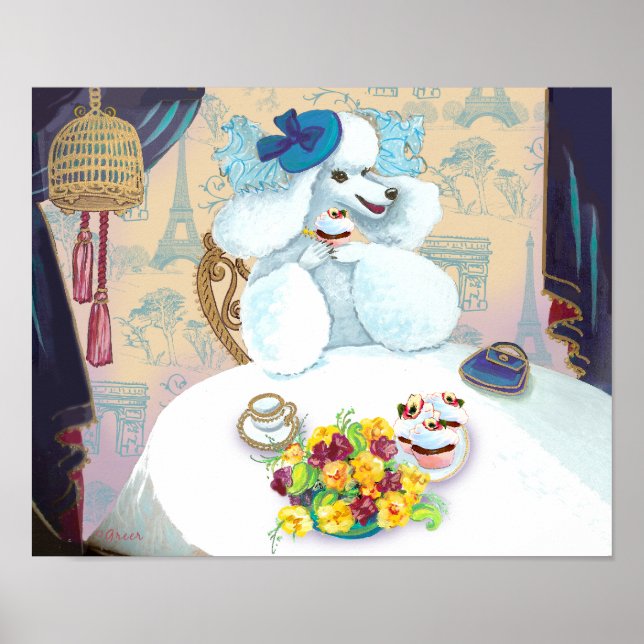 Poodle blanc Cupcake Tea Party Poster Imprimer (Devant)