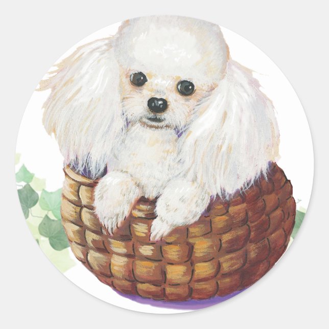 Poodle blanc dans le panier Art Imprimer Stickers  (Devant)