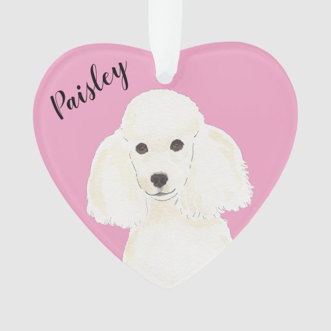Poodle blanc de coeur rose personnalisé (devant)