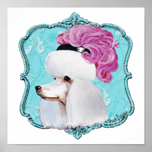 Poodle blanc Pink Feather Casquette Affiche Imprim