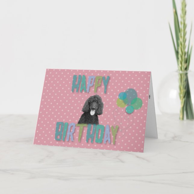 Poodle Chien Heureux Anniversaire Pink Polka Carte (Devant)