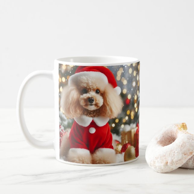 Poodle Christmas Mug – Cute Dog with Santa Hat  (Avec donut)