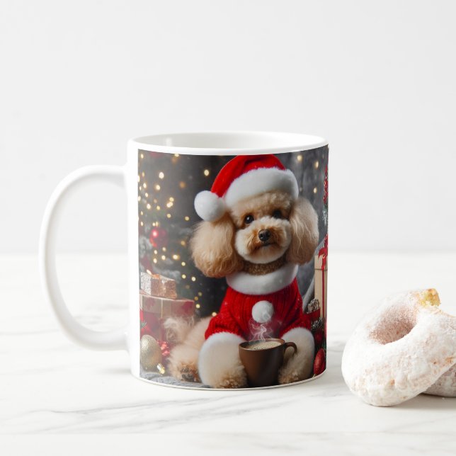 Poodle Christmas Mug – Cute Dog with Santa Hat (Avec donut)