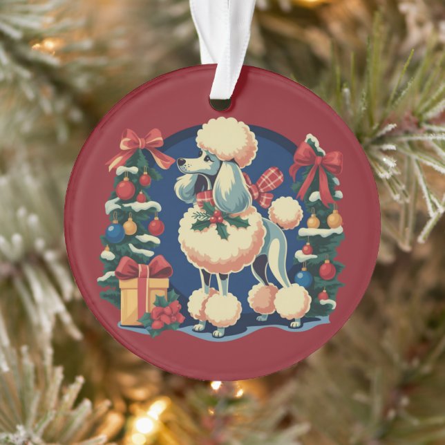 Poodle de Noël Rétro Vintage 1950 Vacances Chien  (Arbre)