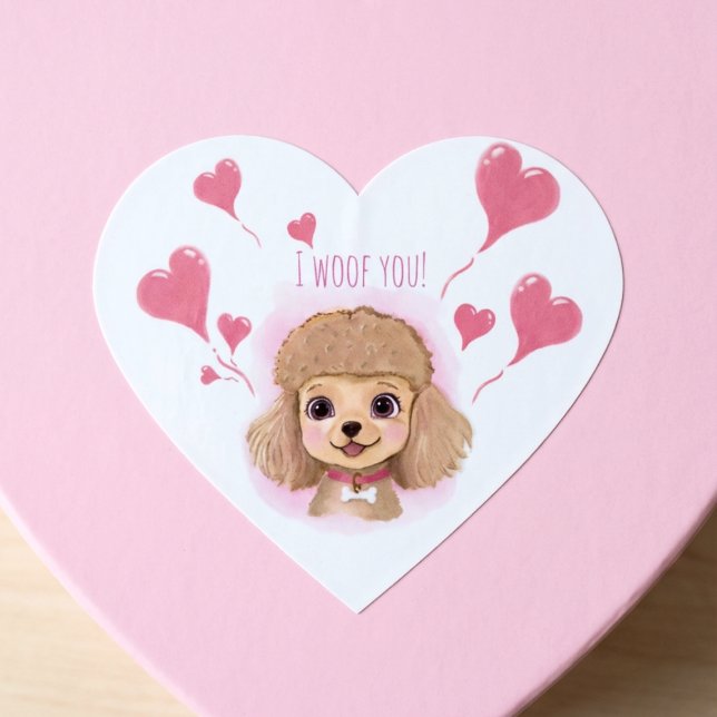 Poodle Gift Wrap Sticker • Valentine I Woof You! (Créateur téléchargé)