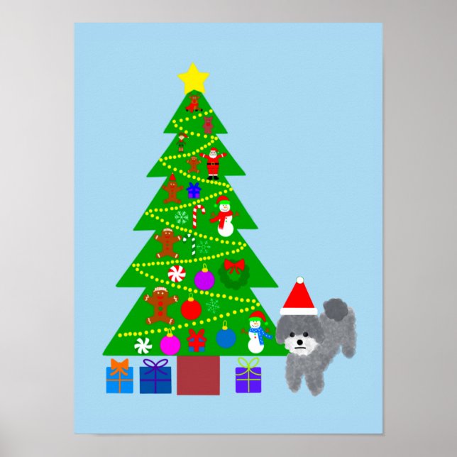 Poodle gris Noël #5 Poster (Devant)