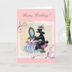 Poodle noir Boudoir Art rétro Carte d'anniversaire